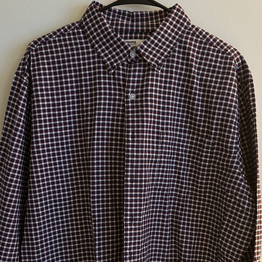 Sonoma Men's Checkered Shirt - Burgundy and White